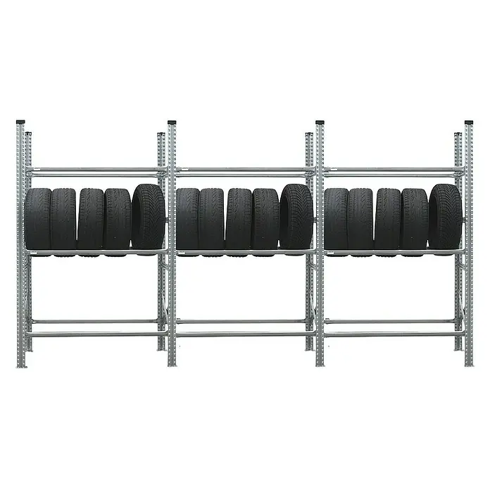 Proregal Reifenregal PROXIMO 1x Grundregal + 2x Anbauregal - H x B x T: 200 x 360 x 40 cm, Stecken, Verzinkt - Reifenregal mit drei Ebenen zur Lagerung von Autoreifen, robust und platzsparend für Werkstatt oder Garage. Ideal zur ordentlichen Reifenaufbewahrung.