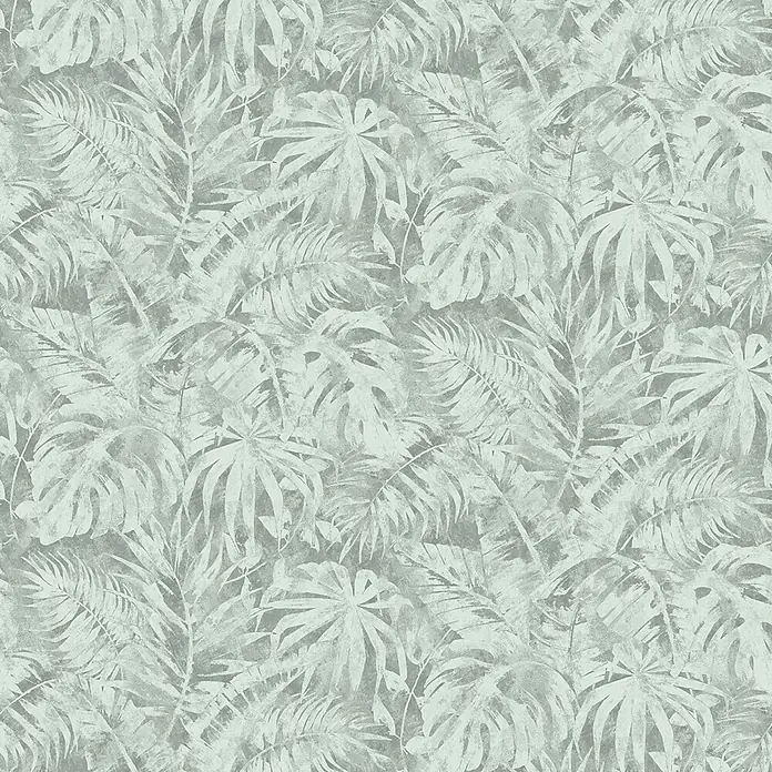 A.S. Création Cosmoliving by Cosmopolitan Fototapete Dschungel - B x H: 159 x 280 cm, Vlies, Grün-Grau - Nahaufnahme eines eleganten grauen Blättertapetenmusters, das einen tropischen und beruhigenden Hintergrund für Wohnräume bietet.