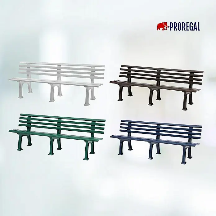 Proregal Gartenbank Antigua 4-Sitzer aus Kunststoff - Weiß - Produktbild: Mehrfarbige Parkbänke der Marke Proregal im Vergleich.