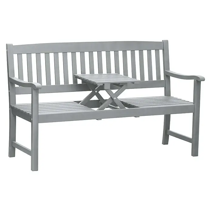 Sunfun Gartenbank Corinna - B x T x H: 150 x 64 x 92,5 cm, Hartholz, Hellgrau - Graue Gartenbank mit integriertem Tisch, ideal für entspannte Stunden im Freien. Das perfekte Möbelstück für Ihren Garten.