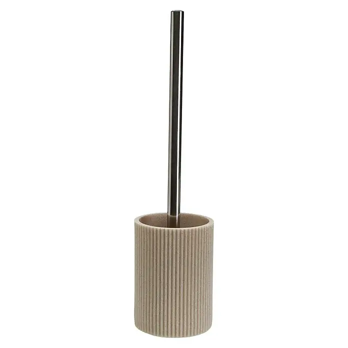 Versa Escobillero Tahoe - Altura: 37 cm, Resina, Beige - Un escobillero de baño beige con un patrón ranurado y un elegante mango plateado. El accesorio perfecto para cualquier baño.