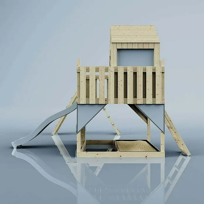 OutdoorToys Klettergerüst Oscar - 472 x 415 x 292 cm, Holz, Blau - Ein hölzerner Kinderspielturm mit Rutsche und Klettergerüst für stundenlangen Spielspaß im Garten. Ideal für aktive Kinder.