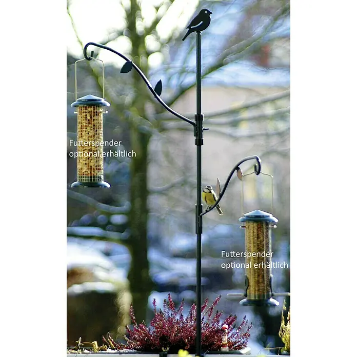 Dobar Balkonhalter - 86 x 100 cm, Metall - Vogelhaus-Set mit Futterspendern, dekorativer Vogelstange und einer lebhaften Blaumeise, ideal für jeden Garten.