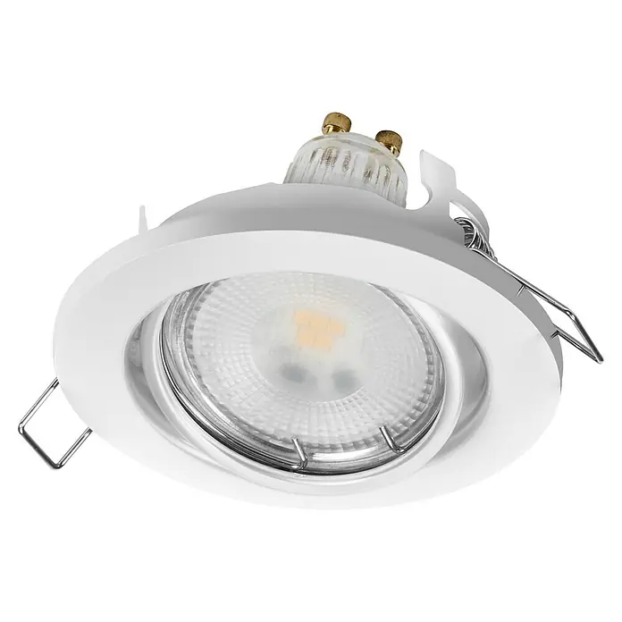 Osram LED-Einbauleuchten-Set rund - 4,5 W, Ø x H: 9 x 3,4 cm, Weiß, 3 Stk., Warmweiß - Nahaufnahme einer runden, dimmbaren LED-Deckeneinbauleuchte in Weiß, ideal für die Innenbeleuchtung.