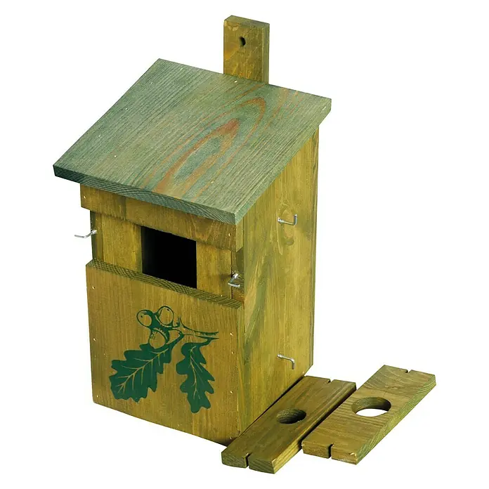 Dobar Nistkasten - 18,5 x 20 x 32 cm, Dekor: Camouflage - Holz-Nistkasten mit grünem Dach und Eichenblatt-Motiv. Ideal für den Garten zur Vogelbeobachtung und als dekoratives Element.