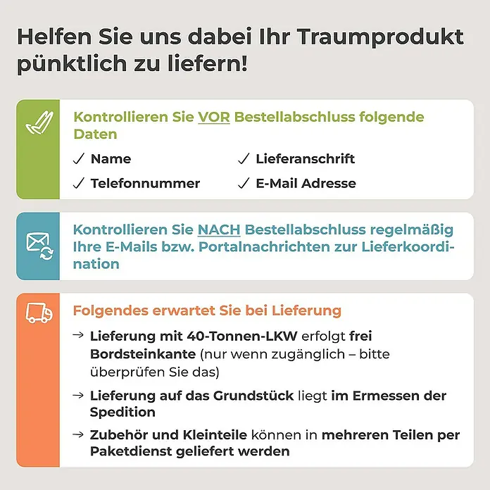 FinnTherm Saunahaus Genf 70 70mm Wandstärke -  - Informationen zu den Lieferbedingungen, wie die Daten vor und nach der Bestellung zu überprüfen sind.