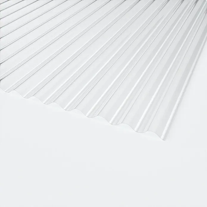 Wellplatte - 2.000 x 900 x 1,2 mm, Transparent, Polycarbonat - Eine transparente gewellte Kunststoffplatte. Ideal für Terrassenüberdachungen und Carports, da sie Licht durchlässt.