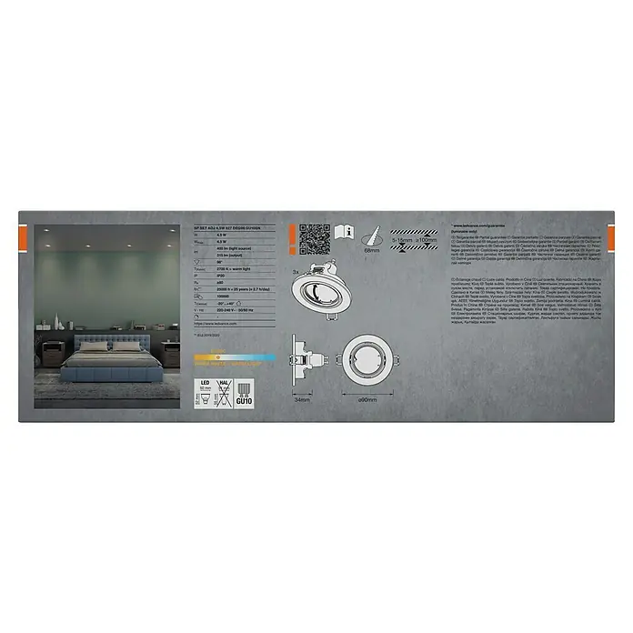 Osram LED-Einbauleuchten-Set rund - 4,5 W, Ø x H: 9 x 3,4 cm, Satin Nickel, 3 Stk., Warmweiß - Produktbild des SP SET ADJ 4.5W 827 GU10SN LED-Einbaustrahlers mit technischen Details und Abmessungen.
