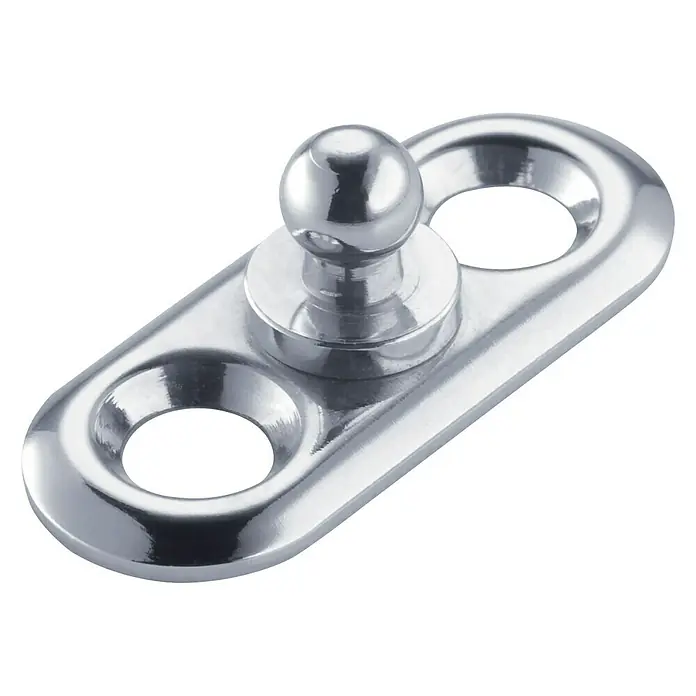 Marinetech Placa perforada - Distancia entre orificios: 15,1 mm, Latón, Cromado - Sujetador de bola con perno superior de barco plateado brillante con dos agujeros, perfecto para cubiertas y lonas de barcos.