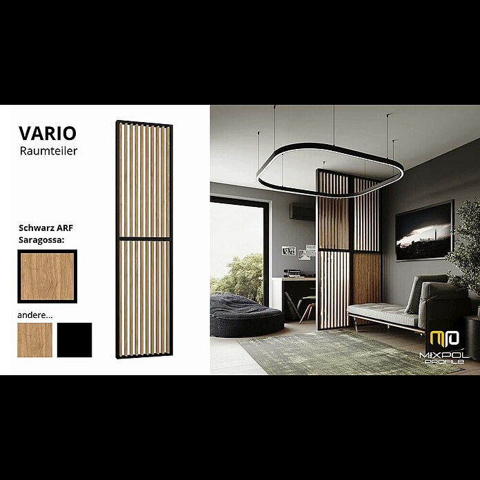 Mixpol Profile Raumteiler Vario Saragossa/SW (63,4 x 250 cm, Natur/Schwarz) | BAUHAUS