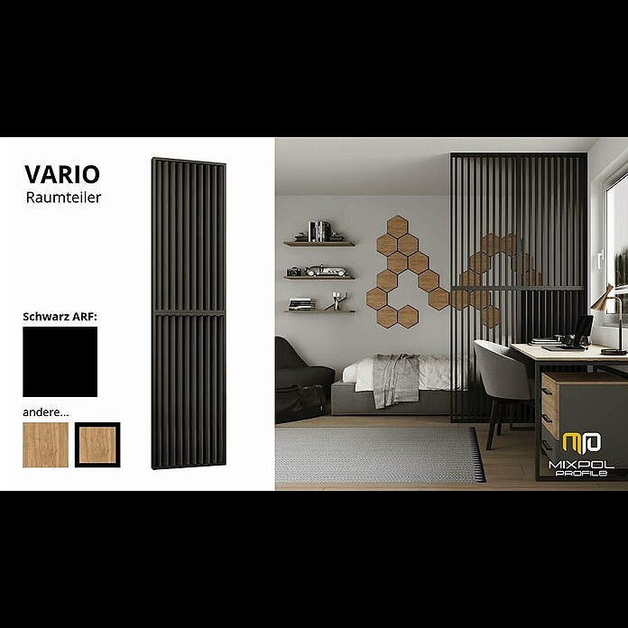 Mixpol Profile Raumteiler Vario Schwarz ARF (63,4 x 250 cm, Schwarz) | BAUHAUS