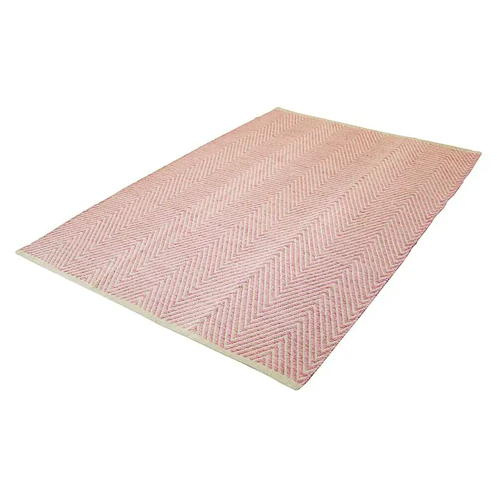 Kayoom Flachgewebeteppich Cocktail 500 - Pink, 230 x 160 cm, 100% Baumwolle - Rosa und cremefarbener Teppich mit Zickzackmuster, ideal für eine stilvolle und gemütliche Atmosphäre in jedem Raum.