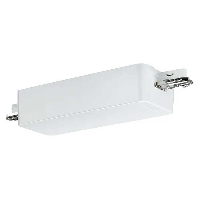 Paulmann URail Dimm- & Schaltcontroller Smart Home ZigBee - 400 W, Metall, Weiß - Weißes rechteckiges Beleuchtungskomponente mit Metall-Montageklammern an beiden Enden.