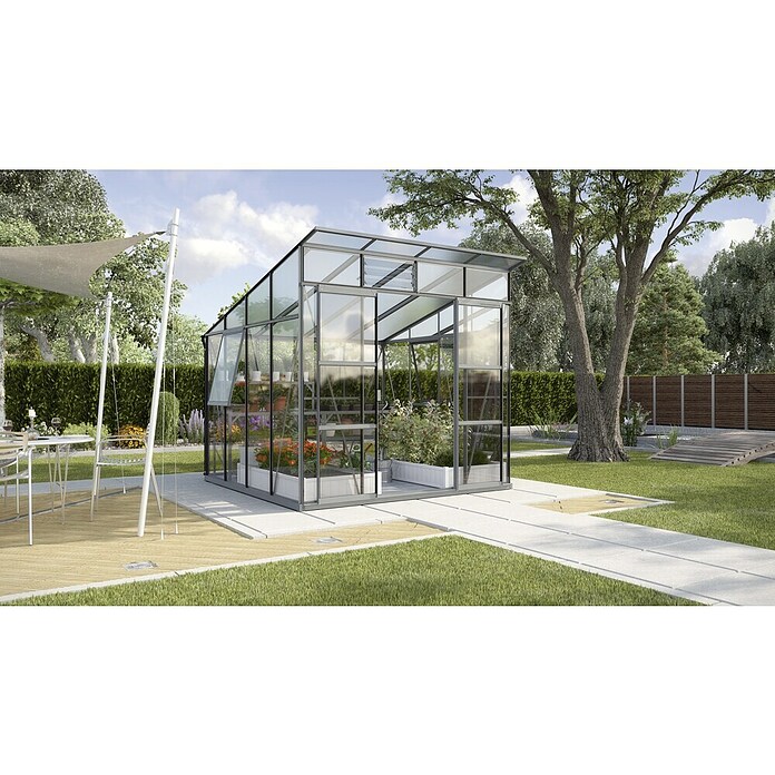 Vitavia Gewächshaus Freya 7600 Plus (2,92 x 2,58 x 2,4 m, Farbe: Anthrazit, Einscheibensicherheitsglas (ESG))