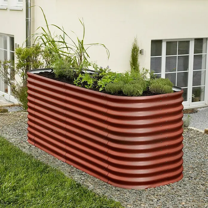 Vitavia Hochbeet-Erweiterung Stretched 858 - 80 x 86 cm, Stahl, Farbe: Rubin/Ziegelrot - Hochbeet aus rotem Metall mit Pflanzen und Kräutern. Ideal für Garten, Terrasse und Balkon.