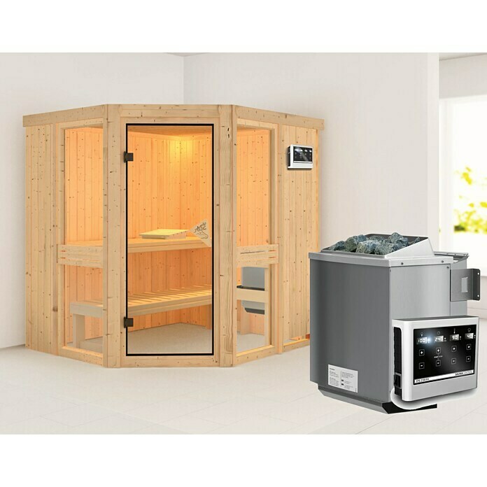 Karibu Systemsauna Amelia 1 (Mit Sauna Bio-Ofen 9 kW inkl. Steuerung Easy, Ohne Dachkranz, 170 x 196 x 198 cm)