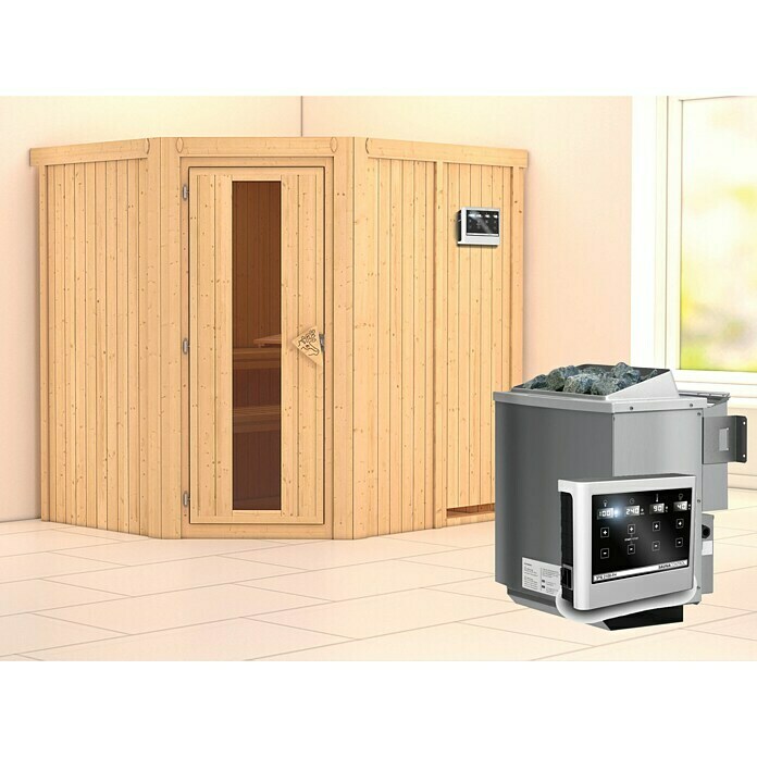 Karibu Systemsauna Siirin (Mit Sauna Bio-Ofen 9 kW inkl. Steuerung Easy, Ohne Dachkranz, Massivholz, 170 x 196 x 198 cm)