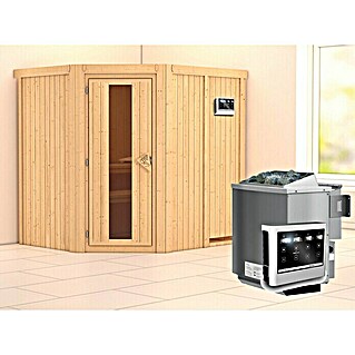 Karibu Elementsauna Siirin (Mit 9 kW Bio-Ofen mit externer Steuerung, Ohne Dachkranz, Materialspezifizierung Tür: Massivholztür, L x B x H: 196 x 170 x 192 cm)