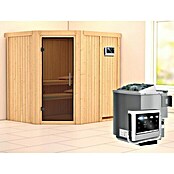 Karibu Systemsauna Siirin (Mit Sauna Bio-Ofen 9 kW inkl. Steuerung Easy, Ohne Dachkranz, Ganzglas Graphit, 170 x 196 x 198 cm)