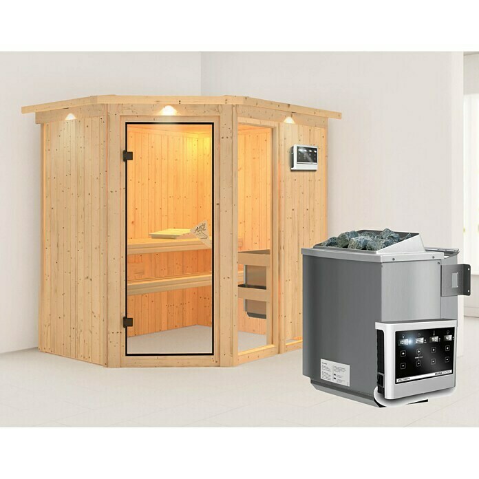 Karibu Systemsauna Fiona 1 (Mit Sauna Bio-Ofen 9 kW inkl. Steuerung Easy, 151 x 196 x 198 cm)