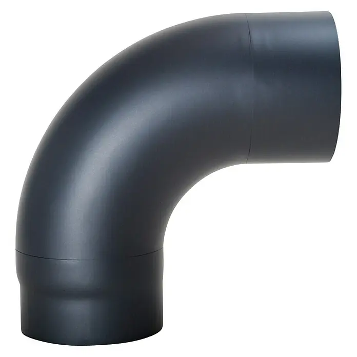 Ofenrohrbogen - Durchmesser: 150 mm, Bogenwinkel: 90 °, Gezogen, Senotherm lackiert, Schwarz Metallic - Schwarzes 90-Grad-Ofenrohr für den Anschluss an Kamin oder Ofen, ideal für die Rauchgasableitung und Wärmeisolierung.
