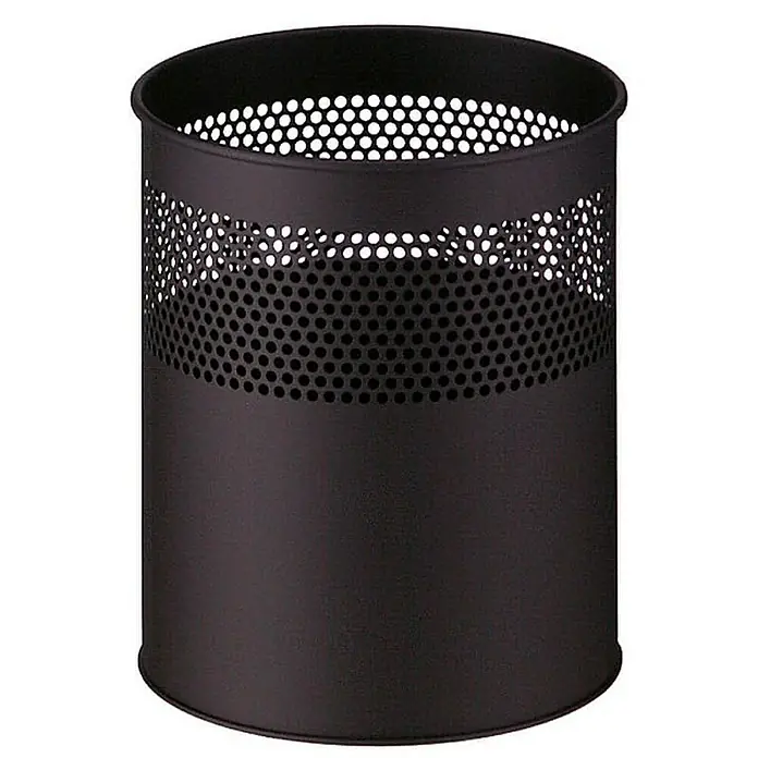 Proregal Papierkorb rund & halbperforiert aus Metall - 15 l, Metall, Schwarz - Abfalleimer aus schwarzem Metall mit perforiertem Design für Büro oder Zuhause. Praktisch und stilvoll, ideal für die Müllentsorgung.