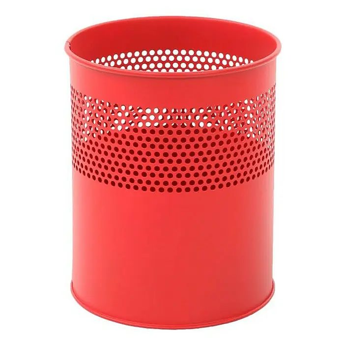 Proregal Papierkorb rund & halbperforiert aus Metall - 10 l, Metall, Rot - Roter, zylinderförmiger Papierkorb mit Lochmuster. Ideal für Büro oder Zuhause, robust und stilvoll.