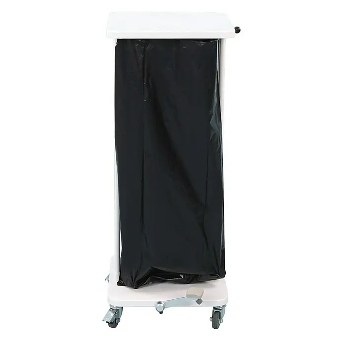 Proregal Müllsackständer mit Deckel und Fußpedal -  - Müllwagen mit schwarzem Sack und weißen Rahmen. Ideal für Krankenhäuser oder Pflegeheime. Leicht zu bewegen dank der Rollen.