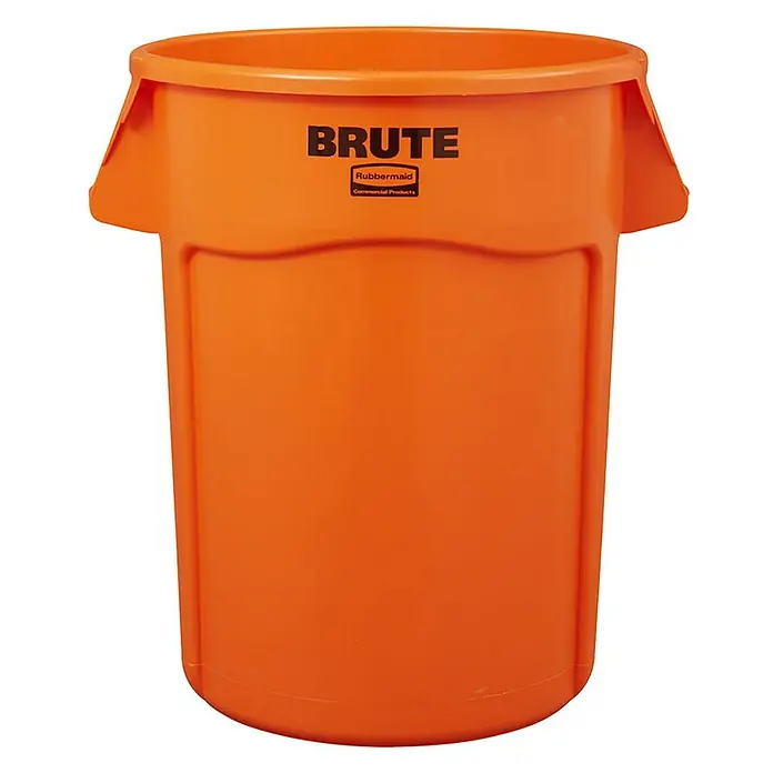 Proregal Standard-Mülleimer Rubbermaid Brute runde Mehrzwecktonne mit Belüftungskanälen - 166,5 l, Kunststoff, Orange - Robuster, orangefarbener "Brute" Mülleimer von Rubbermaid für den gewerblichen Gebrauch.