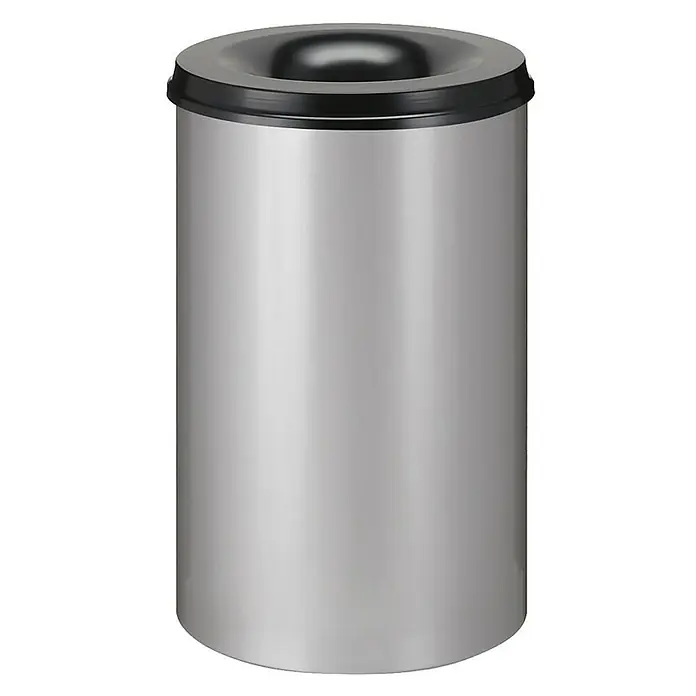 Proregal Papierkorb & Abfallsammler aus Metall selbstlöschend - 110 l, Metall, Alu-Grau, Kopfteil Schwarz - Abfalleimer aus gebürstetem Metall mit schwarzem Deckel und großem Loch in der Mitte. Ideal für den Innenbereich.