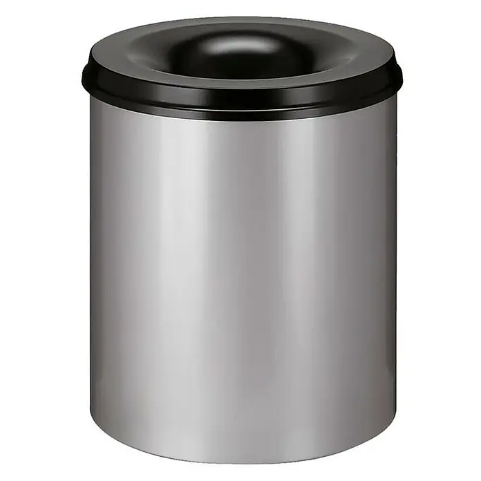 Proregal Papierkorb & Abfallsammler aus Metall selbstlöschend - 80 l, Metall, Alu-Grau, Kopfteil Schwarz - Abfallbehälter aus Metall mit schwarzem Deckel. Ideal für Büro oder öffentliche Räume. Robustes Design für den Innenbereich.