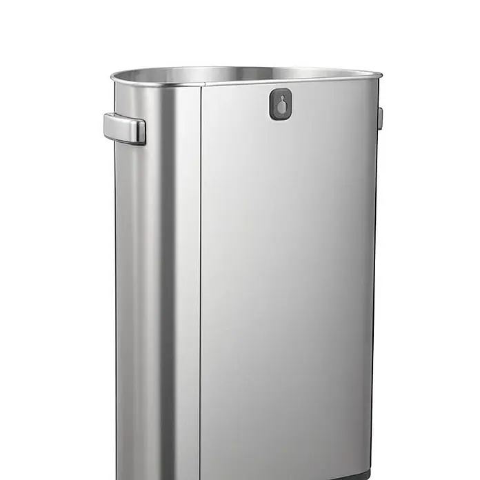 Proregal Standard-Mülleimer Stilvoller halbrunder offener Abfallsammler aus gebürstetem Edelstahl - 80 l, Edelstahl, Silber - Ein schmaler, silberner Treteimer aus Edelstahl mit rechteckigem Korpus und abgerundeten Ecken für moderne Badezimmer.