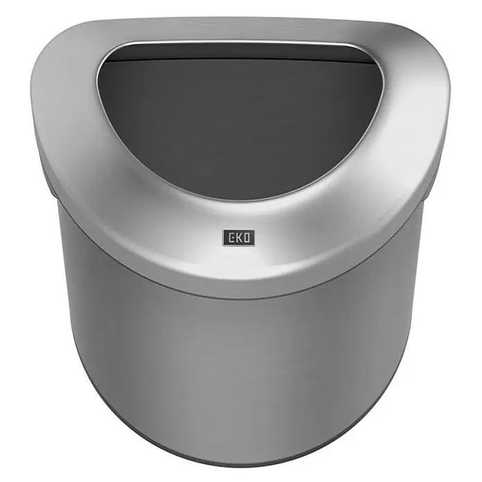 Proregal Standard-Mülleimer Stilvoller halbrunder offener Abfallsammler aus gebürstetem Edelstahl - 80 l, Edelstahl, Silber - Ein moderner, silberfarbener EKO Abfalleimer mit einem einzigartigen, ovalen Design und dem EKO-Logo. Perfekt für stilvolle Müllentsorgung.