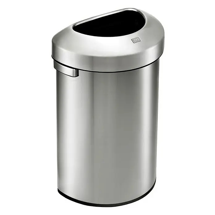 Proregal Standard-Mülleimer Stilvoller halbrunder offener Abfallsammler aus gebürstetem Edelstahl - 80 l, Edelstahl, Silber - Bild eines modernen, halbrunden, silberfarbenen Edelstahl-Abfalleimers von EKO, ideal für Büro oder Küche.\n