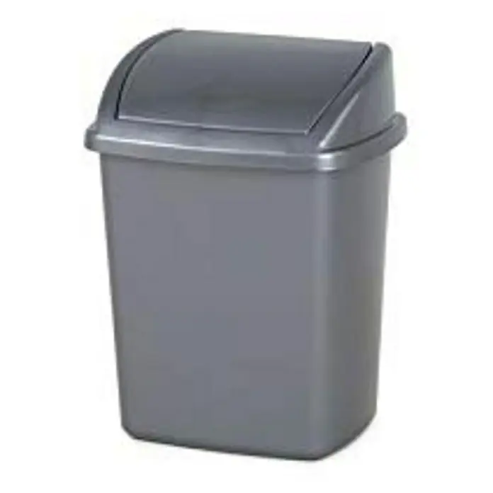 Proregal Standard Mülleimer Klassischer Abfallbehälter mit Klappdeckel - 8 l, Kunststoff, Grau - Ein grauer Schwingdeckeleimer aus Kunststoff. Perfekt für Bad oder Büro, bietet er Funktionalität mit seinem eleganten und zeitlosen Design.