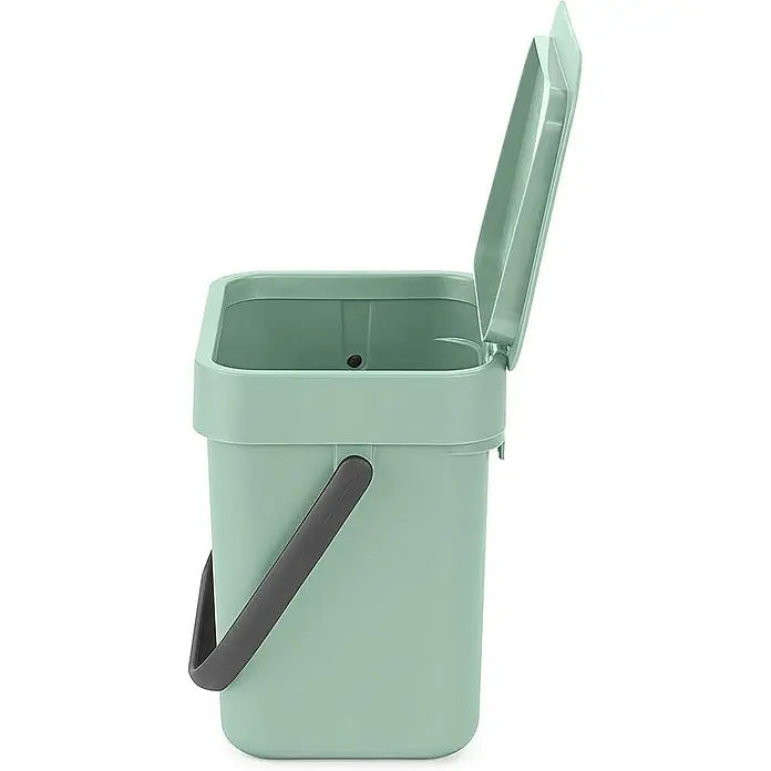 Proregal Standard Mülleimer Brabantia Abfallsammler mit Stay-open Deckel - 3 l, Kunststoff, Jade - Dieser mintgrüne Komposteimer mit grauem Griff hat einen aufklappbaren Deckel und ist ideal für die Sammlung von Küchenabfällen.