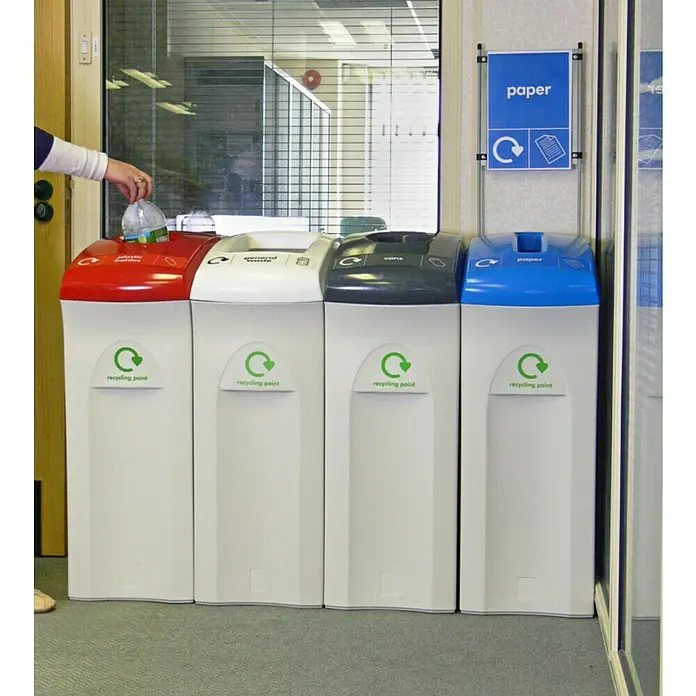 Proregal Standard-Mülleimer Wertstoffsammler Envirobin - 82 l, Kunststoff, Grau - Sortiertes Recycling mit vier Mülltonnen in Rot, Weiß, Grau und Blau für Plastik, Restmüll, Dosen und Papier.