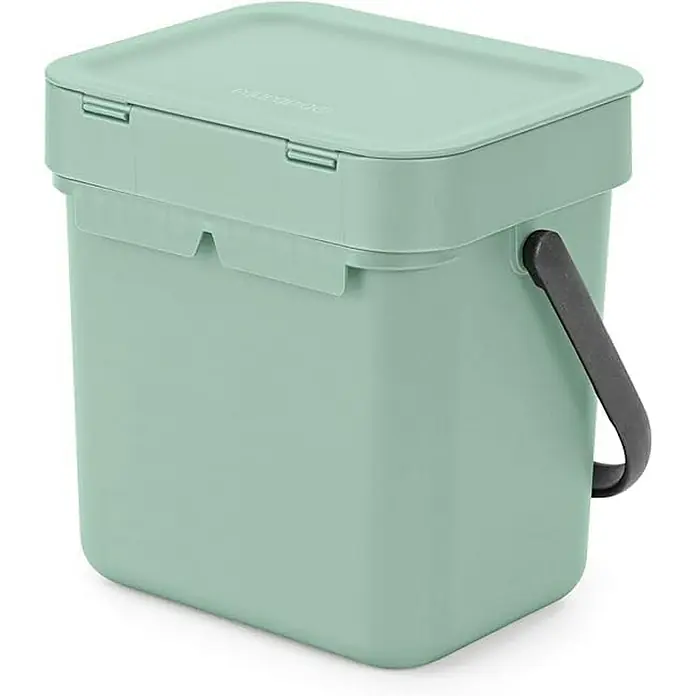Proregal Standard Mülleimer Brabantia Abfallsammler mit Stay-open Deckel - 3 l, Kunststoff, Jade - Grüner Komposteimer mit Deckel und Griff für die Küche zur Sammlung von Bioabfällen. Praktisch und stilvoll.
