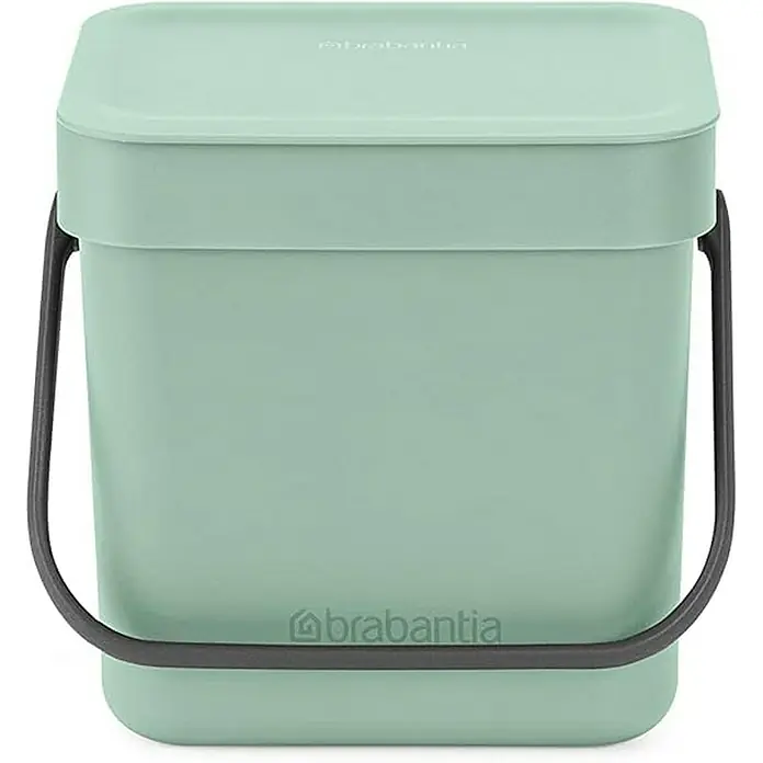 Proregal Standard Mülleimer Brabantia Abfallsammler mit Stay-open Deckel - 3 l, Kunststoff, Jade - Grüner Brabantia-Kompostbehälter mit Deckel und Tragegriff für die Küchenarbeitsplatte zur Sammlung von Bioabfällen.
