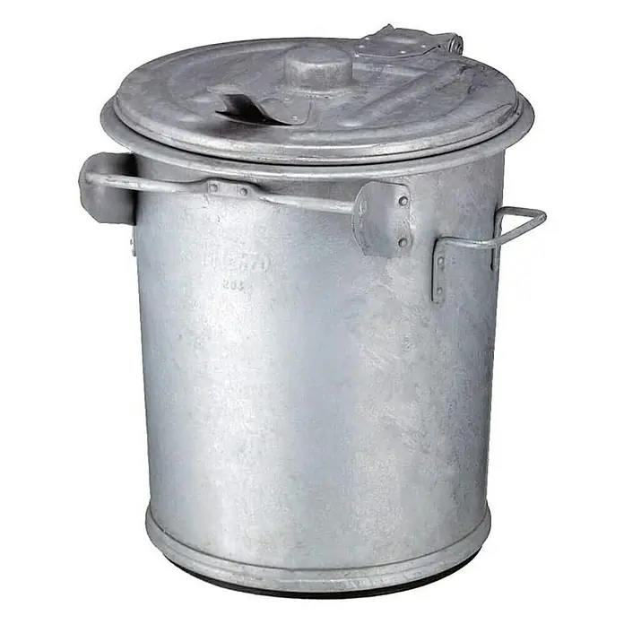 Proregal Standard-Mülleimer Feuerfeste runde Mülltonne aus Stahl - 70 l, Stahl, Silber - Eine robuste, altmodische Mülltonne aus Metall mit Deckel, ideal für den Garten oder die Garage, in silbergrauer Farbe.