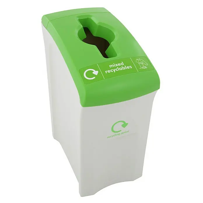 Proregal Standard-Mülleimer Wertstoffsammler Envirobin - 55 l, Kunststoff, Grau - Ein weißer und grüner Abfallbehälter für gemischtes Recycling mit einem Loch oben und dem Aufdruck "Recycling Point".