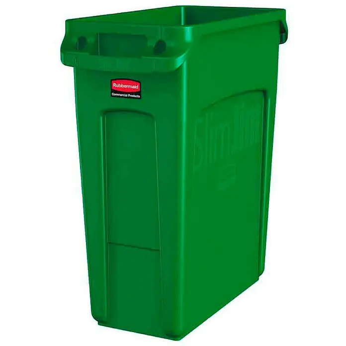 Proregal Standard Mülleimer Rubbermaid Slim Jim Mülleimer mit Belüftungskanälen - 60 l, Kunststoff, Grün - Grüner Rubbermaid Slim Jim Abfallbehälter für gewerbliche Nutzung mit schmalem Design. Ideal für enge Räume und effiziente Abfallentsorgung.