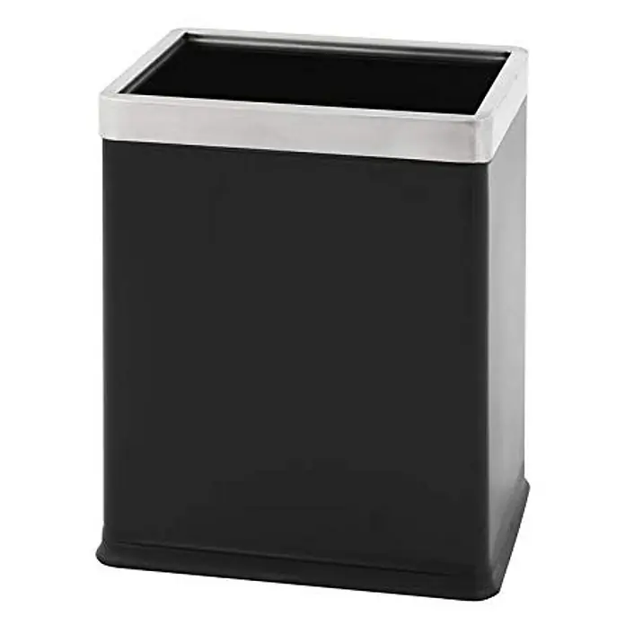 Proregal Papierkorb doppelwandig & eckig aus Edelstahl - 10 l, Edelstahl, Schwarz - Ein schlichter, schwarzer Abfalleimer mit einem silbernen Rand, ideal für Büro oder Badezimmer. Praktisch und stilvoll für jeden Raum.