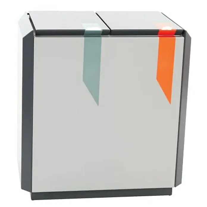 Proregal Mülltrennsystem Feuerfest RecycloStar 2 - 110 l, Aluminium, Anthrazit / Grau - Ein moderner Abfalltrenner mit zwei Fächern, gekennzeichnet durch farbige Streifen zur einfachen Sortierung von Wertstoffen. Stilvolles Design für jedes Zuhause.