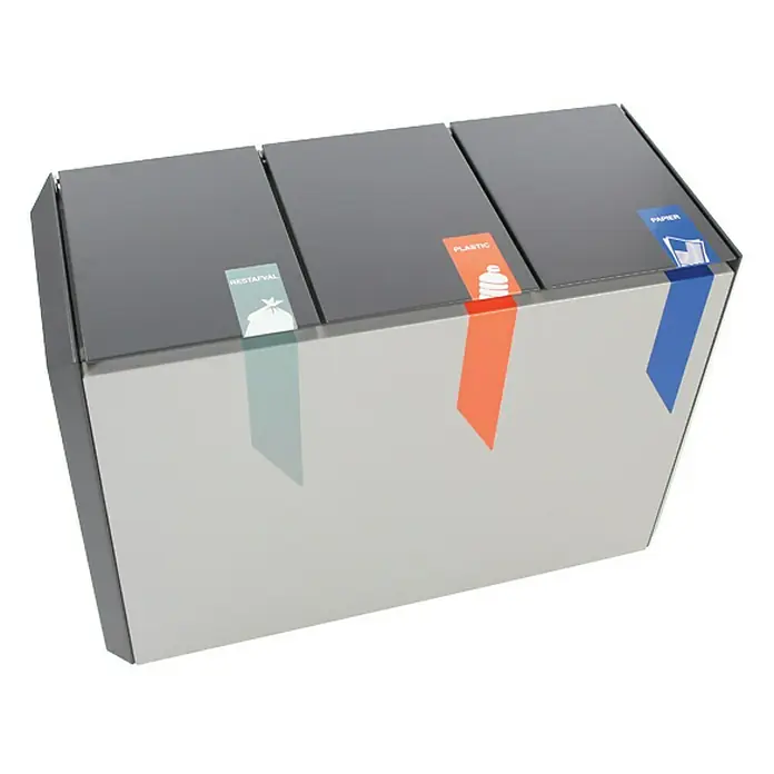 Proregal Mülltrennsystem Feuerfest RecycloStar 3 - 165 l, Aluminium, Anthrazit / Grau - Mülltrennsystem mit drei Fächern für Restmüll, Plastik und Papier. Praktisch und umweltfreundlich.