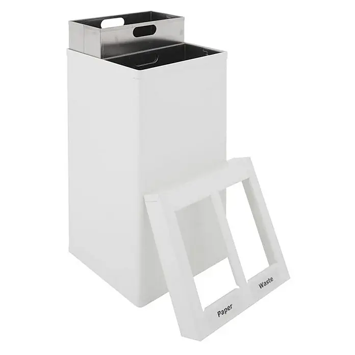 Proregal Mülltrennsystem eckig Aluminium Haiti Mix mit 2 Inneneimern - 50 l, Aluminium, Weiß - Mülltrennsystem für Papier und Restmüll. Der Abfallbehälter ist weiß und hat einen Deckel mit Beschriftung zur Abfalltrennung.