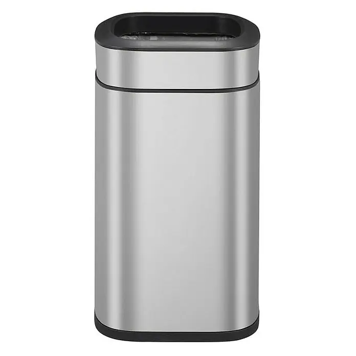 Proregal Standard Mülleimer - 20 l, Edelstahl, Silber - Ein moderner, silberfarbener Edelstahl-Abfalleimer mit schwarzem Deckel und Boden, ideal für Küche oder Büro.