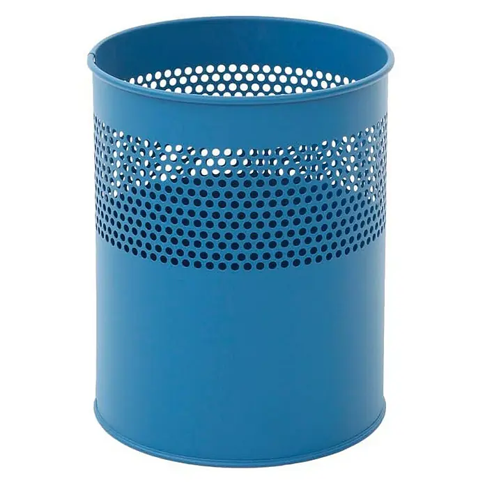 Proregal Papierkorb rund & halbperforiert aus Metall - 10 l, Metall, Blau - Blauer, zylindrischer Papierkorb aus Metall mit Lochmuster in der Mitte. Ideal für Büro oder Zuhause.