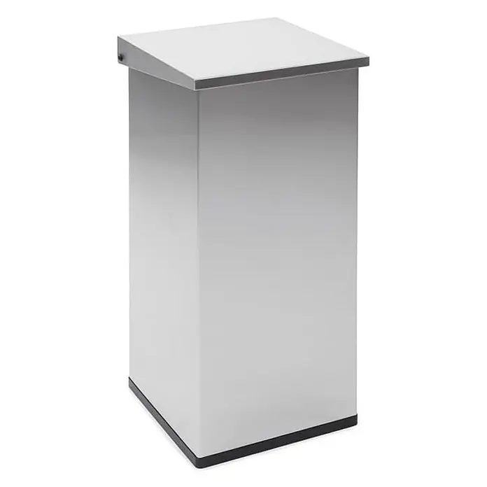 Proregal Standard-Mülleimer Eckiger Edelstahl Abfallbehälter Haiti mit Hebedeckel - 105 l, Edelstahl, Edelstahl / Silber - Moderner Edelstahl-Rednerpult mit abgeschrägter Oberseite und schwarzem Sockel. Ideal für Präsentationen und Vorträge.