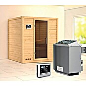 Karibu Massivholzsauna Mojave (Mit Saunaofen 9 kW inkl. Steuerung Easy, Ohne Dachkranz, Ganzglas Graphit, 184 x 193 x 208 cm)